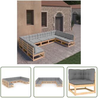 Loungeset - Grenenhout - Grijs - 70x70x67 cm - Inclusief kussens