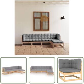 Loungeset - Grenenhout - Grijs - 70x70x67cm (hoek/middenbank) - 70x70x30cm (voetenbank)