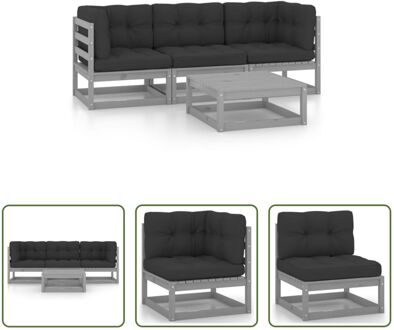 Loungeset - Grenenhout - Grijs - Antraciet - 70x70x67cm - 70x70x30cm - 70x70x8cm - 70x40x8cm