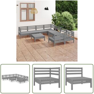 Loungeset Grenenhout Grijs - Hoek/Middenbank 63.5x63.5x62.5cm - Tafel/Voetenbank 63.5x63.5x28.5cm