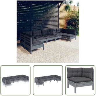 Loungeset - Grenenhout - Grijs - Hoekbank 63.5x63.5x62.5cm - Middenbank 63.5x63.5x62.5cm - Kussens