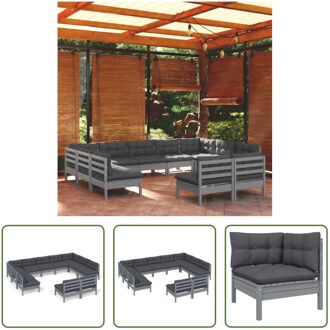 Loungeset Grenenhout - Grijs - Hoekbank 63.5x63.5x62.5cm - Middenbank 63.5x63.5x62.5cm - Zitkussen