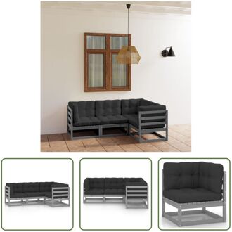 Loungeset - Grenenhout - Grijs - Middenbank- 70x70x67cm - Hoekbank- 70x70x67cm - Zitkussen- 70x70x8cm