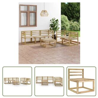 Loungeset - Grenenhout - Groen geïmpregneerd - Hoekbank 64x64x70cm - Middenbank 60x64x70cm - Tafel Bruin