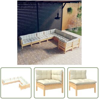 Loungeset Grenenhout - Hoek/Middenbank 63.5x63.5x62.5 - Crème Kussens - Montage vereist