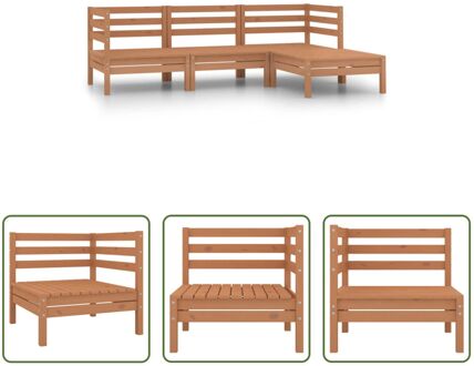 Loungeset - Grenenhout - Hoek/middenbank 63.5x63.5x62.5cm - Voetenbank 63.5x63.5x28.5cm - Honingbruin