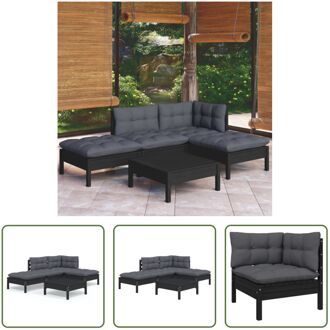 Loungeset - Grenenhout - Hoek/Middenbank 63.5x63.5x62.5cm - Voetenbank/Tafel 63.5x63.5x28.5cm - Zwart