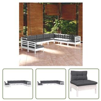 Loungeset Grenenhout - Hoekbank 63.5 x 63.5 x 62.5 cm - Wit - Antraciet kussen