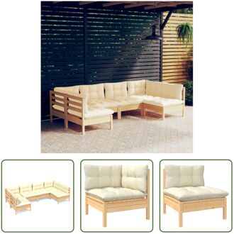 Loungeset Grenenhout - Hoekbank 63.5x63.5x62.5 cm - Middenbank 63.5x63.5x62.5 cm - Crème kussens