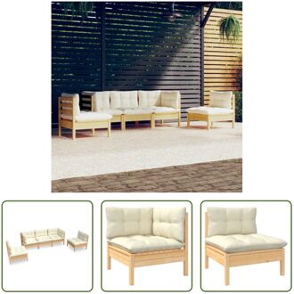 Loungeset Grenenhout - Hoekbank (63.5x63.5x62.5 cm) - Middenbank (63.5x63.5x62.5 cm) - Kussens Crème