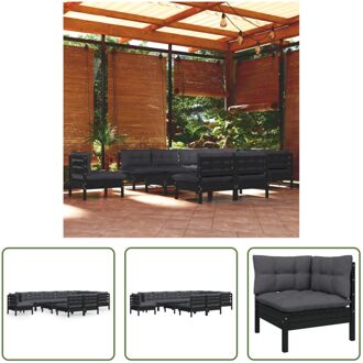 Loungeset Grenenhout - Hoekbank 63.5x63.5x62.5 cm - Middenbank 63.5x63.5x62.5 cm - Tafel Zwart