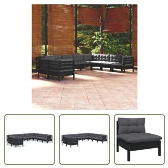 Loungeset Grenenhout - Hoekbank 63.5x63.5x62.5cm - Antraciet kussen - Zwart