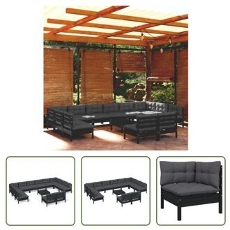 Loungeset Grenenhout - Hoekbank 63.5x63.5x62.5cm - Middenbank 63.5x63.5x62.5cm - Voetenbank/Tafel Zwart