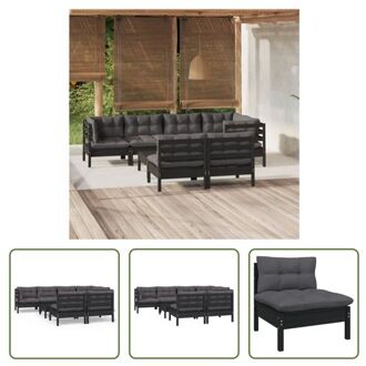 Loungeset Grenenhout - Hoekbank 63.5x63.5x62.5cm - Middenbank 63.5x63.5x62.5cm - Voetenbank/Tafel Zwart