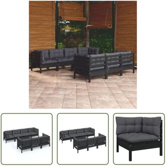 Loungeset Grenenhout - hoekbank 63.5x63.5x62.5cm - middenbank 63.5x63.5x62.5cm - voetenbank/tafel Zwart