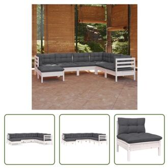 Loungeset Grenenhout - Hoekbank 63.5x63.5x62.5cm - Middenbank 63.5x63.5x62.5cm - Voetenbank Wit