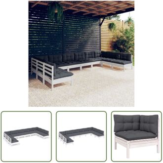 Loungeset - Grenenhout - Hoekbank 63.5x63.5x62.5cm - Middenbank 63.5x63.5x62.5cm - Wit - Antraciet