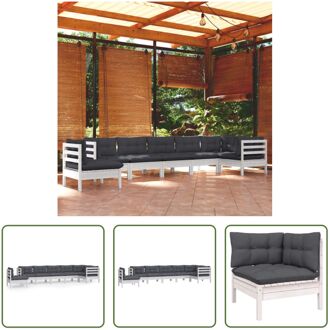 Loungeset Grenenhout - Hoekbank 63.5x63.5x62.5cm - Middenbank 63.5x63.5x62.5cm - Zitkussen 60x60x5cm - Wit