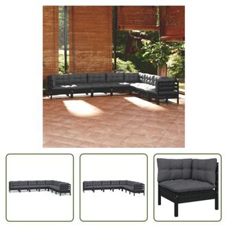 Loungeset Grenenhout - Hoekbank 63.5x63.5x62.5cm - Middenbank 63.5x63.5x62.5cm - Zwart - Antraciet