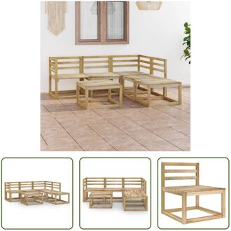 Loungeset Grenenhout - Hoekbank 64x64x70cm - Middenbank 60x64x70cm - Voetensteun/Tafel 60x60x36.5cm Bruin