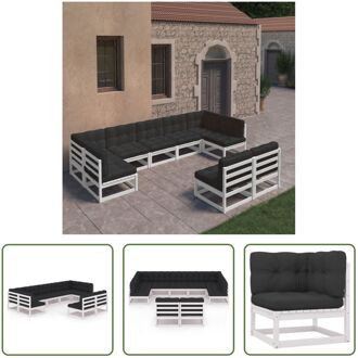 Loungeset Grenenhout - Hoekbank 70x70x67 cm - Antraciet kussen Wit