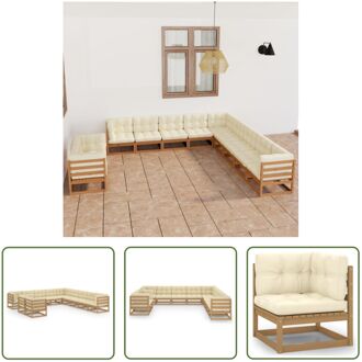 Loungeset Grenenhout - Hoekbank 70x70x67 cm - Crème kussens Bruin