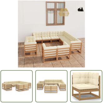 Loungeset Grenenhout - Hoekbank 70x70x67 cm - Creme kussens Bruin