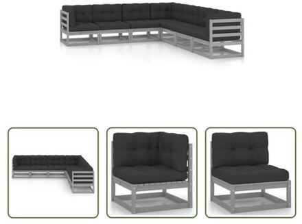 Loungeset Grenenhout - Hoekbank 70x70x67 cm - Grijs - Antraciet kussens