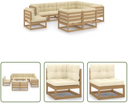 Loungeset Grenenhout - Hoekbank 70x70x67 cm - Middenbank 70x70x67 cm - Kussens 70x70x8 cm en 70x40x8 Bruin