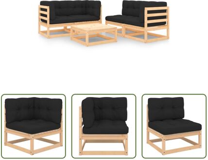 Loungeset Grenenhout - Hoekbank 70x70x67 cm - Middenbank 70x70x67 cm - Voetenbank 70x70x30 cm - Grijs