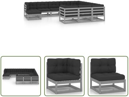 Loungeset Grenenhout - Hoekbank 70x70x67 cm - Middenbank 70x70x67 cm - Voetenbank 70x70x30 cm - Grijs