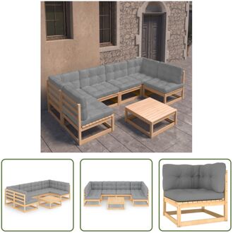 Loungeset Grenenhout - Hoekbank 70x70x67 cm - Middenbank 70x70x67 cm - Voetenbank 70x70x30 cm - Grijs