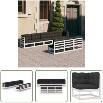 Loungeset - Grenenhout - Hoekbank 70x70x67 cm - Middenbank 70x70x67 cm - Wit - Antraciet - 2 hoekbank