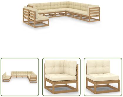 Loungeset - Grenenhout - Hoekbank 70x70x67 cm - Middenbank 70x70x67 cm - Zitkussen 70x70x8 cm - Bruin