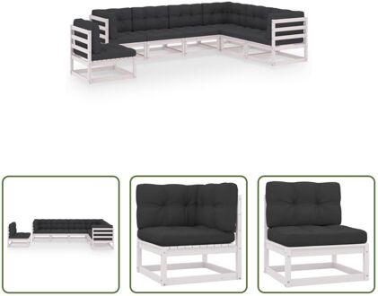 Loungeset Grenenhout - Hoekbank 70x70x67 cm - Wit - Antracietkleurige kussens