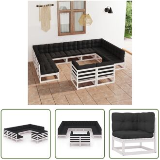 Loungeset Grenenhout - Hoekbank 70x70x67 cm - Wit - Antracietkussen