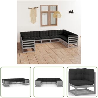 Loungeset Grenenhout - Hoekbank 70x70x67 cm - Zitkussen 70x70x8 cm - Rugkussen 70x40x8 cm Grijs