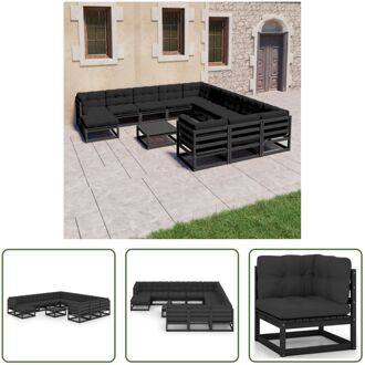 Loungeset Grenenhout - Hoekbank 70x70x67 cm - Zwart - Inclusief kussens - Montage vereist