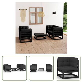 Loungeset Grenenhout - Hoekbank 70x70x67 - Zwart - antraciet kussen