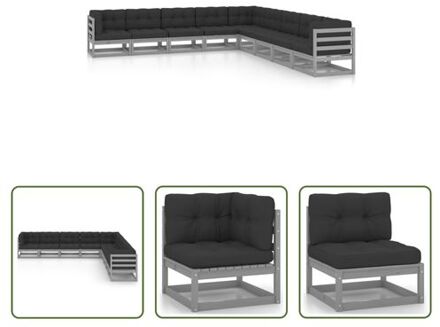 Loungeset Grenenhout - Hoekbank 70x70x67cm - Antraciet - 3 Hoekbanken - 6 Middenbanken - 9 Grijs