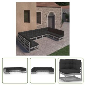 Loungeset Grenenhout - Hoekbank 70x70x67cm - Antraciet kussen - 2 hoekbanken 7 middenbanken Grijs