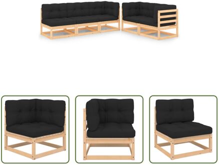 Loungeset Grenenhout - Hoekbank 70x70x67cm - Middenbank 70x70x67cm - Antraciet kussen Grijs