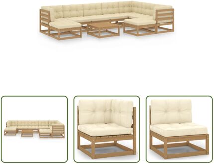 Loungeset Grenenhout - Hoekbank 70x70x67cm - Middenbank 70x70x67cm - Tafel 70x70x30cm - Kussen Bruin