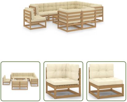 Loungeset Grenenhout - Hoekbank 70x70x67cm - Middenbank 70x70x67cm - Tafel 70x70x30cm - Zitkussen Bruin