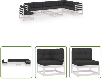 Loungeset Grenenhout - Hoekbank 70x70x67cm - Middenbank 70x70x67cm - Tafel 70x70x30cm - Zitkussen Wit