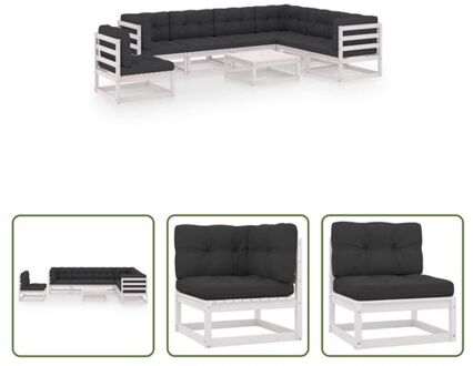 Loungeset Grenenhout - Hoekbank 70x70x67cm - Middenbank 70x70x67cm - Tafel 70x70x30cm - Zitkussen Wit