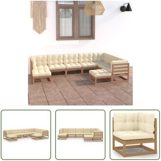 Loungeset Grenenhout - Hoekbank 70x70x67cm - Middenbank 70x70x67cm - Voetenbank 70x70x30cm - Zitkussen Bruin