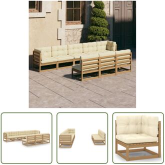 Loungeset Grenenhout - Hoekbank 70x70x67cm - Middenbank 70x70x67cm - Zitkussen 70x70x8cm - Rugkussen Bruin