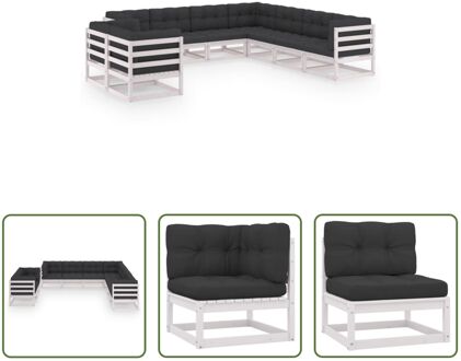 Loungeset Grenenhout - Hoekbank 70x70x67cm - Middenbank 70x70x67cm - Zitkussen 70x70x8cm - Rugkussen Wit