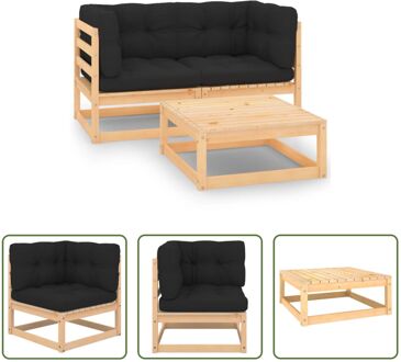 Loungeset Grenenhout - Hoekbank 70x70x67cm - Voetenbank 70x70x30cm - Antraciet kussen Grijs